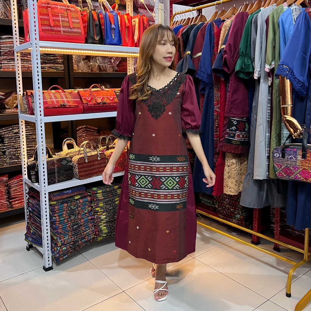 Dress Etnik Tenun Ulos Sadum Siantar Maroon (Couple Dijual Terpisah) Model : Martua