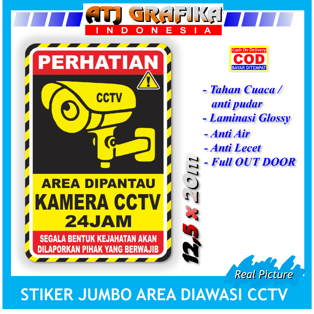 

Stiker Jumbo CCTV area diawasi 24 jam sticker keamanan lingkungan anti maling besar