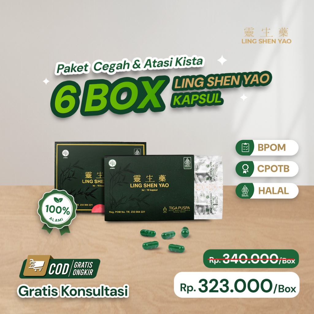 

Paket 6 Strip LING SHEN YAO Kapsul - Herbal Alami bantu Cegah & Atasi Kista, Miom
