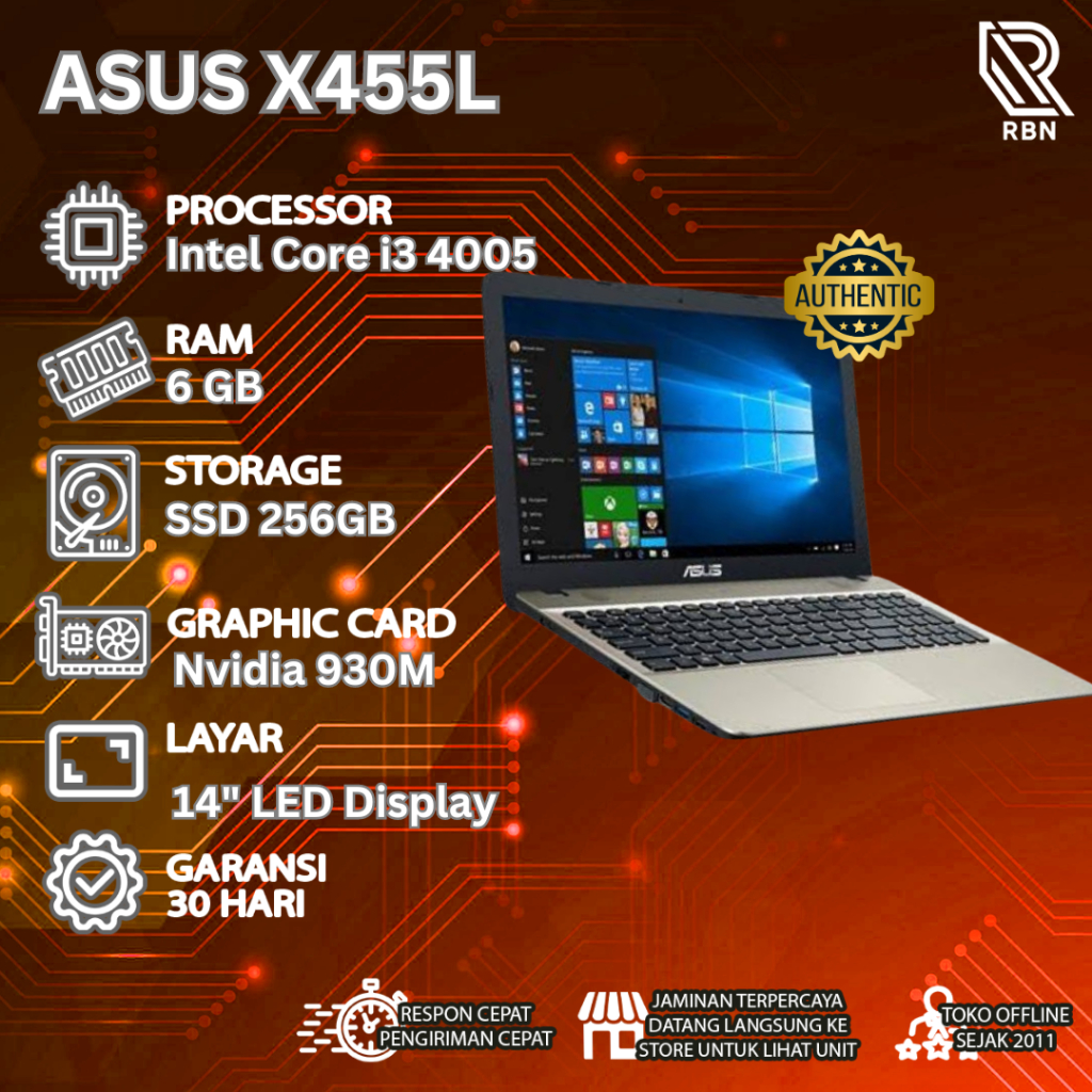 Laptop ASUS X455L CORE I3 GEN 4 RAM 6 GB SSD 256 GB Second Original