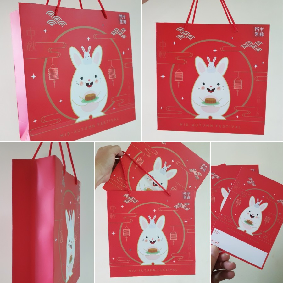 

5 pcs paperbag kemasan mooncake red rabbit ukuran 27x27x8cm mid autumn festival