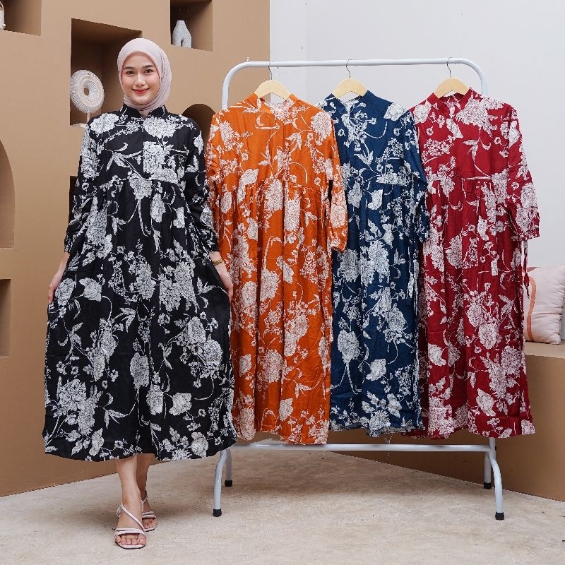 MIDI DRESS RAYON | MIDI DRESS TERBARU | MIDI DRESS MURAH | MIDI DRESS KINANTI | RAYON MOTIF | MOTIF 