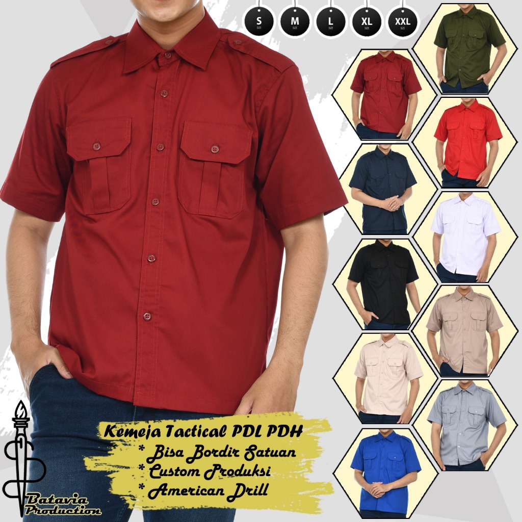 Baju Kemeja Tactical PDL PDH Lengan Pendek Workshirt Terbaru Pria Wanita - American Drill Premium - 