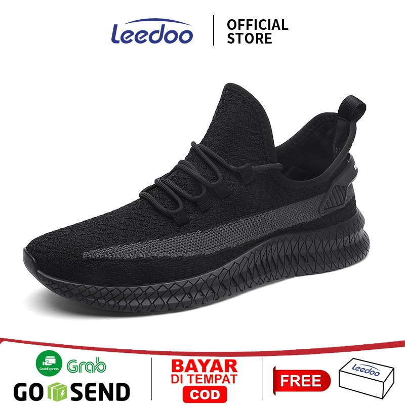 Leedoo Sneakers Pria Sepatu Sneakers Pria Hitam Casual Tali Kanvas MR105