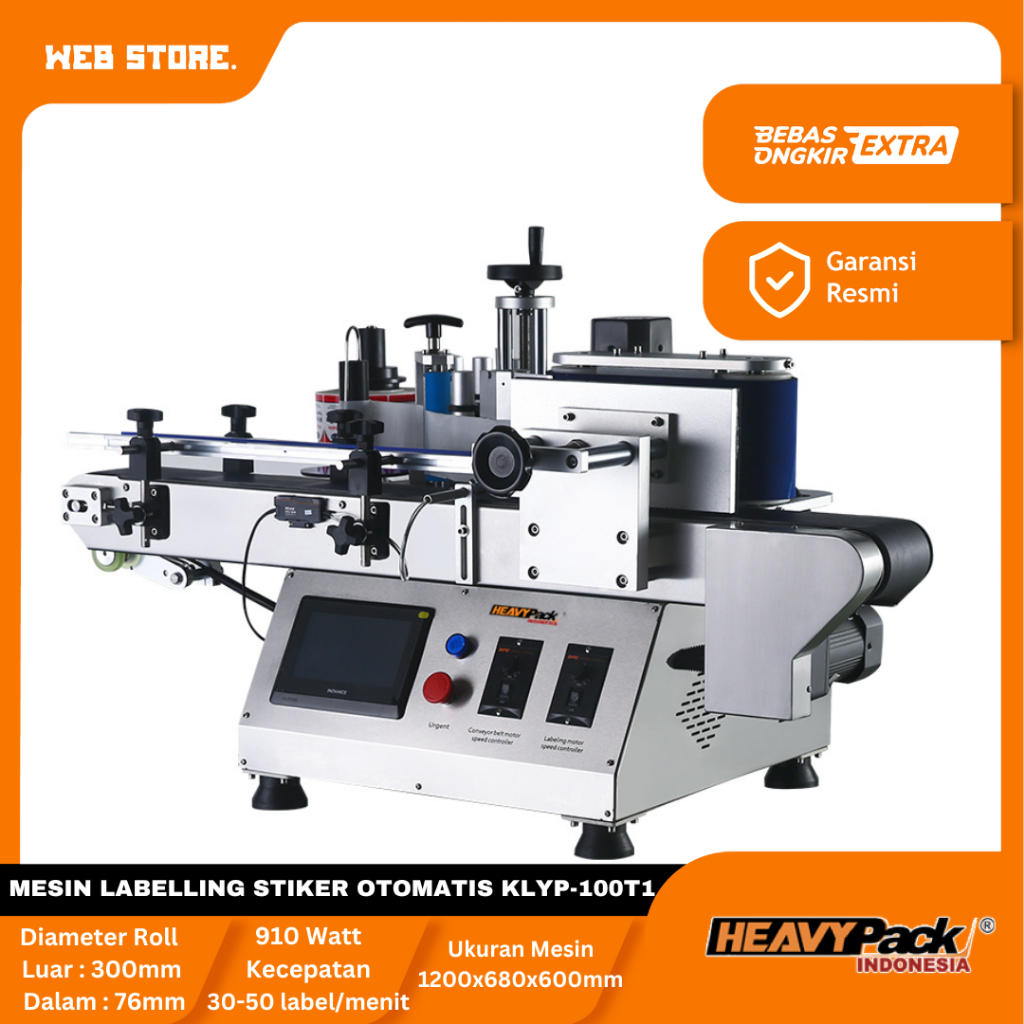 Mesin Pemasangan Label Stiker Botol Syrup/Sambal/Bir Otomatis KLYP-100T1 Heavypack