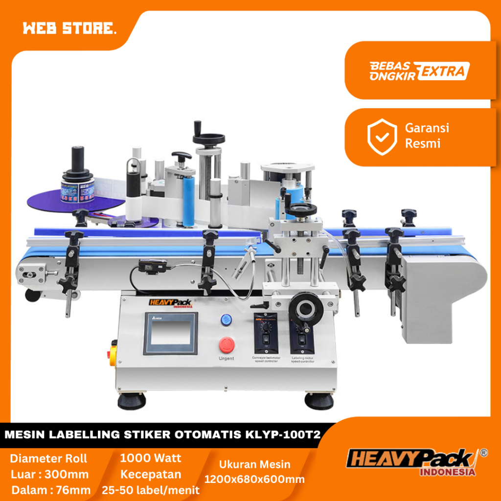 Mesin Pemasangan Label Stiker Botol Syrup/Sambal/Bir Otomatis KLYP-100T1 Heavypack