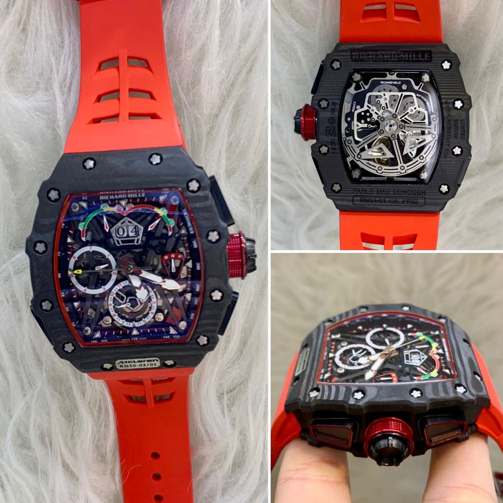 JAM TANGAN RICHARD MILLE CLONE 1:1 RM 50-03 MCLAREN CARBON LIMITED EDITION FULLSET BOX / NEW MEN LUX