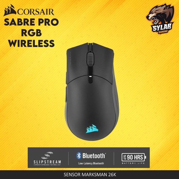 Corsair SABRE RGB PRO WIRELESS - Mouse Gaming Hitam Ergonomic Wireless