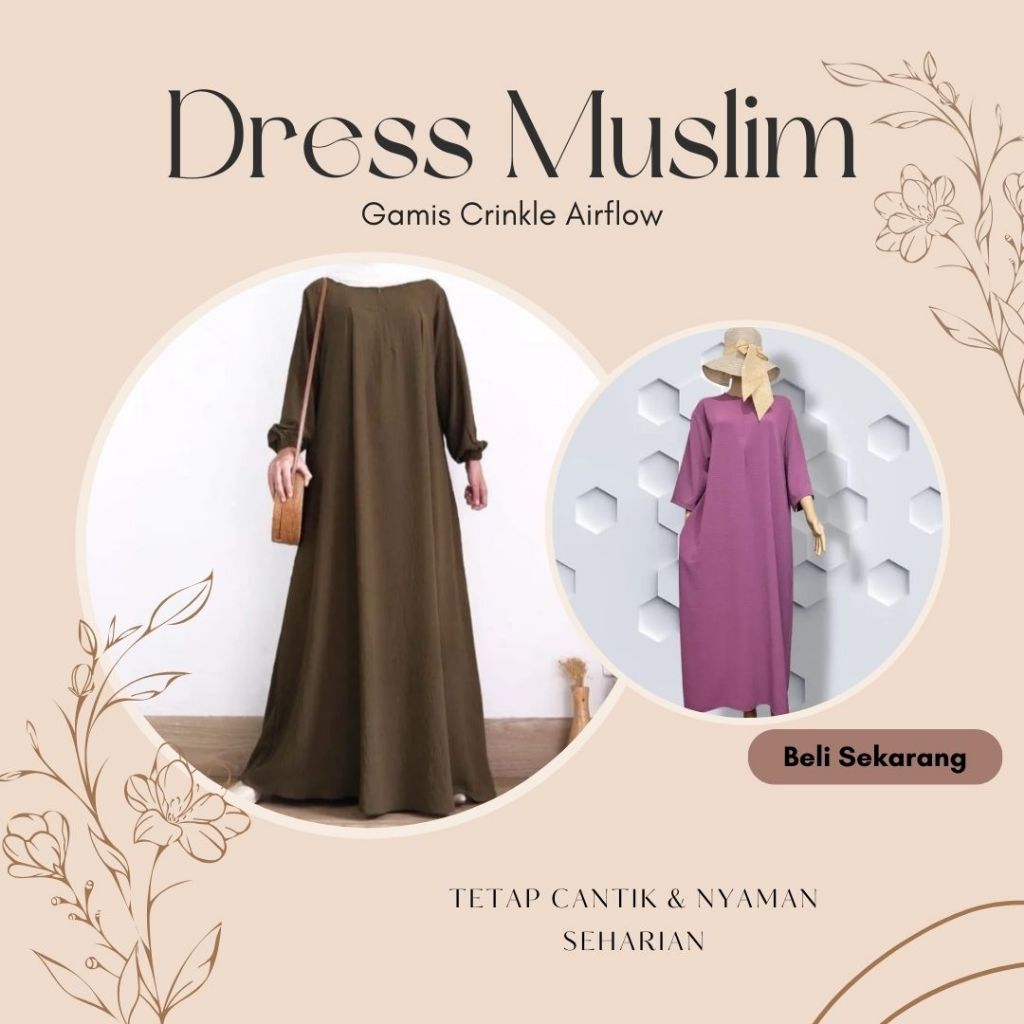 Dress Muslim | Gamis Crinkle Airflow | Dress Busui