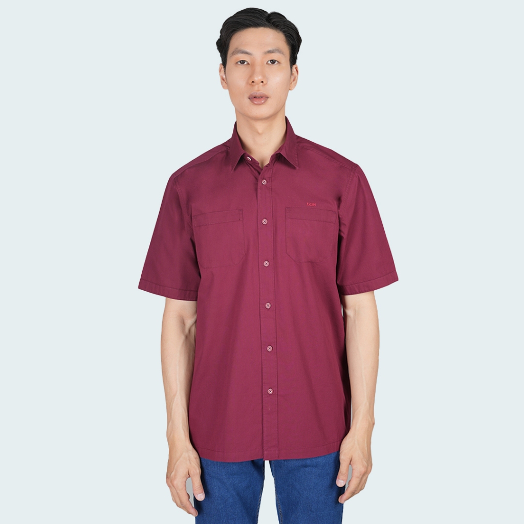 LGS - Livo Classic Collection - Kemeja Casual Pria - Lengan Pendek - Merah Maroon - CSH.271.K001.005