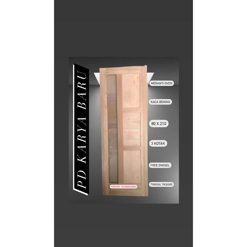 Pintu Solid Meranti Plus Kaca / Pintu Meranti Oven Kaca Black | Pintu Meranti Oven Plus Kaca type 3