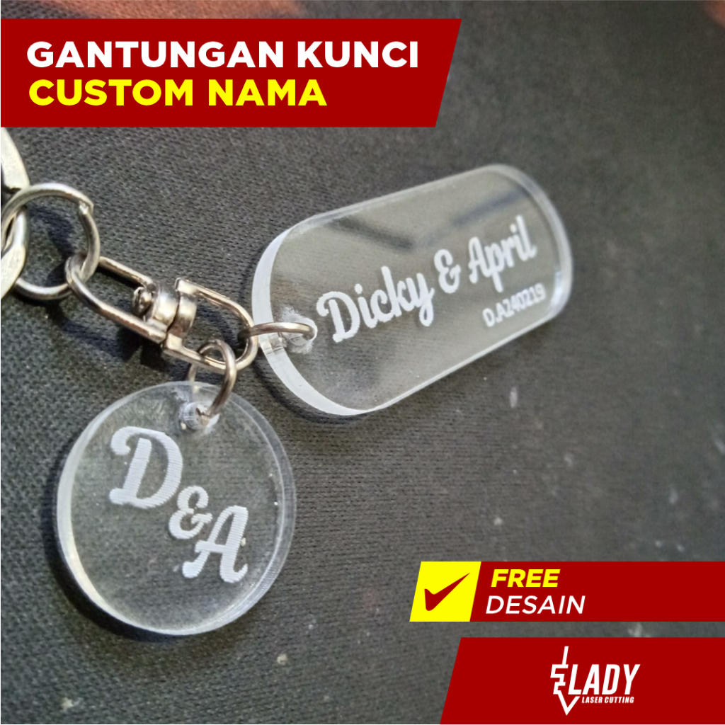 Gantungan Kunci Custom Nama | Gantungan Kunci Akrilik Ukir