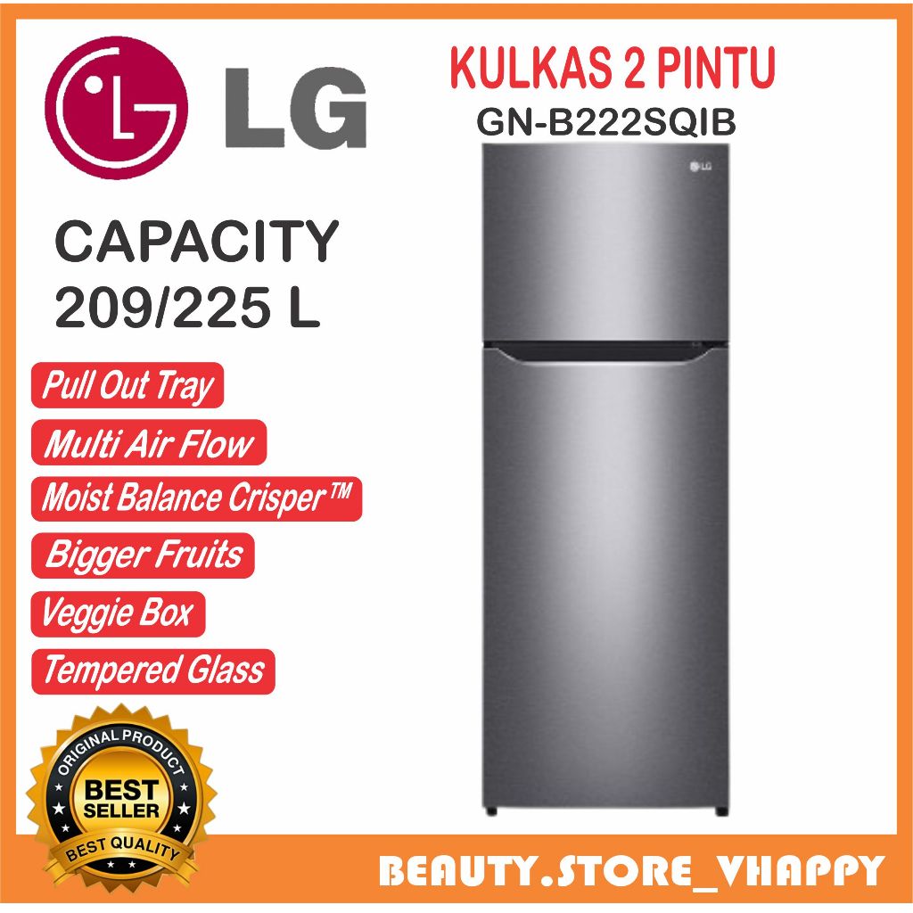 Kulkas LG 2 pintu Smart Inverter 225L Top Freezer Fridge in Dark Graphite Steel GN-B222SQIB