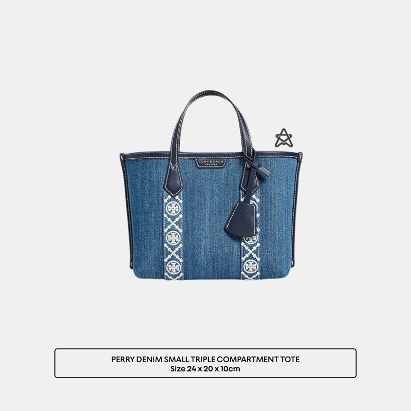TB PERRY DENIM SMALL TRIPLE COMPARTMENT TOTE