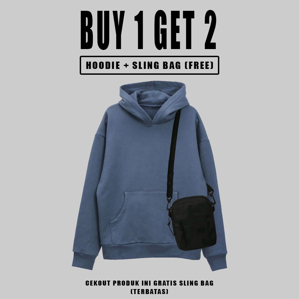 Hoodie Basic Sweater Fleece Polos Unisex Distro - Denim