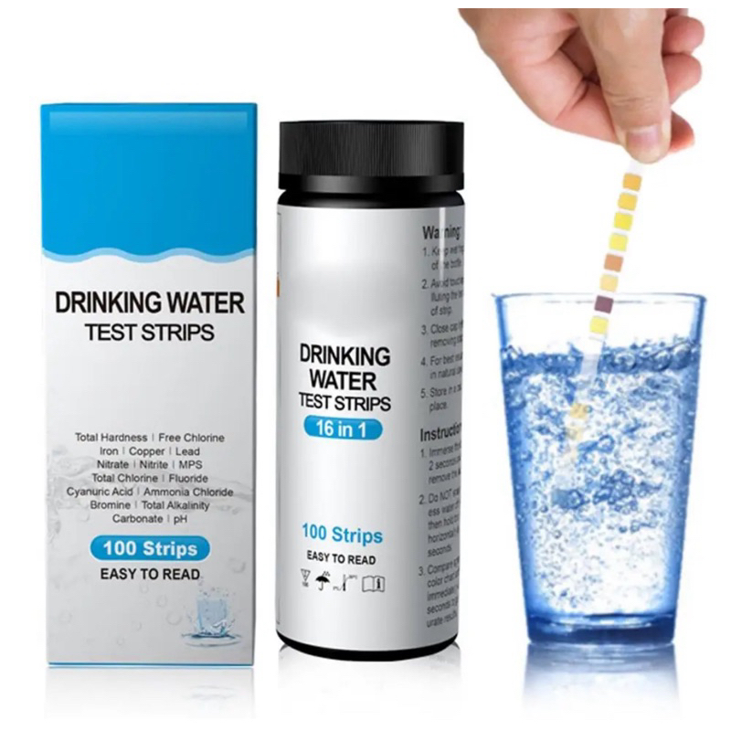Alat Tes Check Kualitas Air Minum 16 in 1 100 Strip Drinking Water Test Kit pH Chlorine Iron Copper 