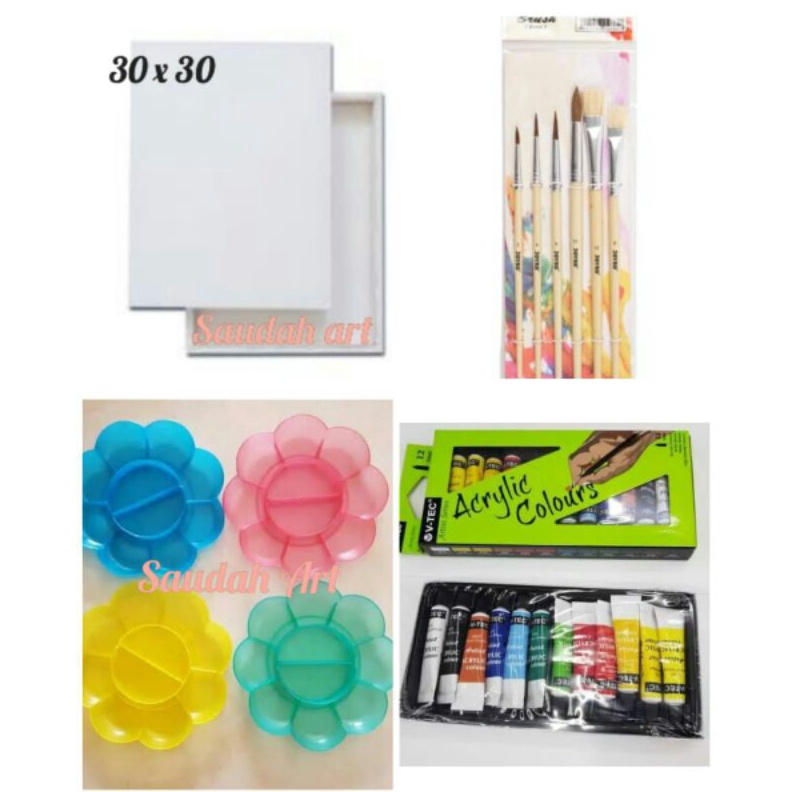 

BIG DISCOUNT Paket Kanvas Lukis kanvas 3x3 kuas palet cat akrilik
