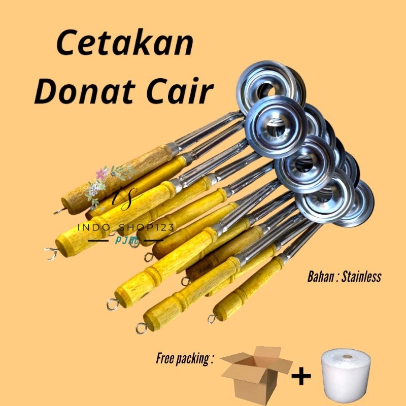 Cetakan Donat Cair/ Irus Donat/ Centong Donat Stainless Steel Gagang Kayu Anti Lengket
