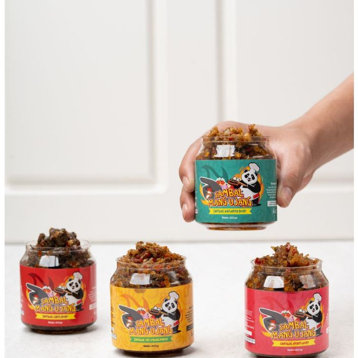 

Paket Hemat 4 Sambal MANG UJANG 200 Gram / Cumi Doer, Ayam Doer, Teri Pedas manis, Bandeng Doer