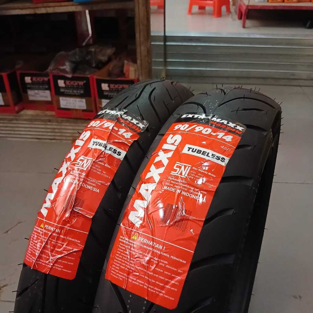 ( FREE PENTIL ) PAKET BAN DEPAN BELAKANG TUBLES MAXXIS EXTRAMAX UK.80/90-14 DAN 90/90-14 UNTUK MOTOR