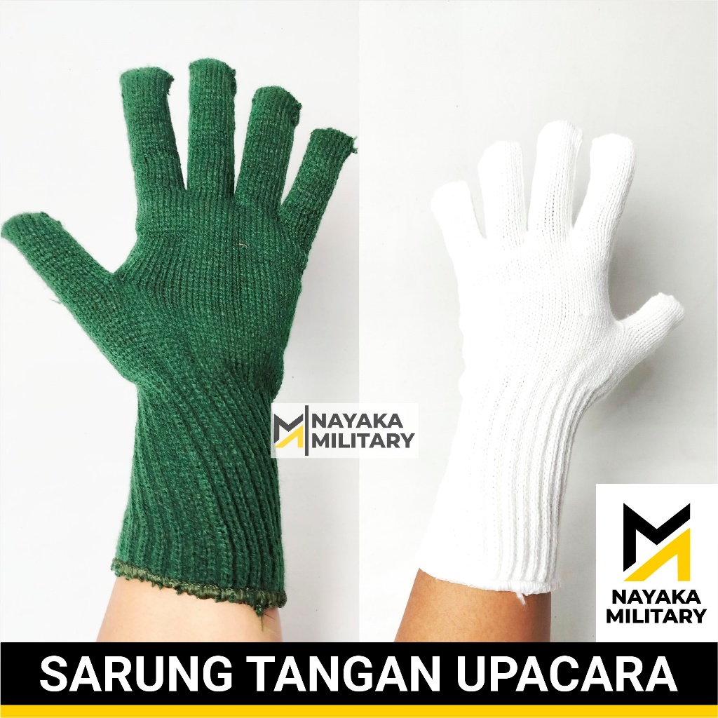 Sarung Tangan Upacara Putih Hijau Rajut TNI Tentara Military Army Military Tactical Komcad
