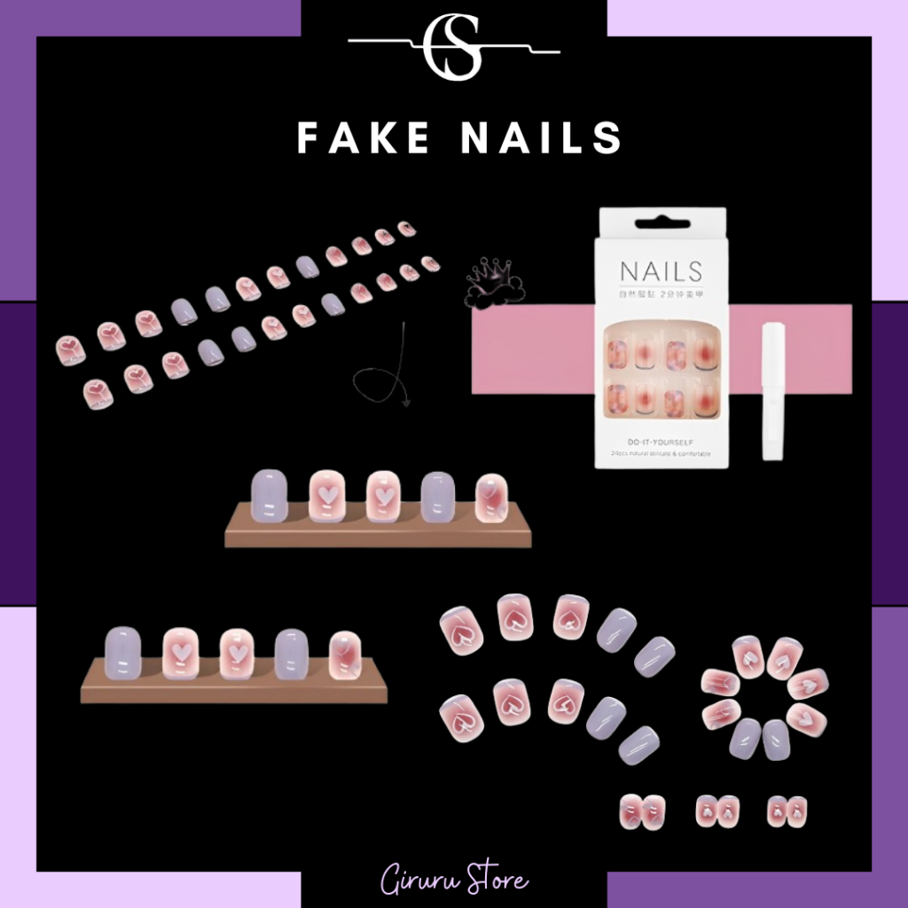 Fake Nail Art Kuku Palsu Nail Art + Lem Cair Nail Art Wedding Pengantin / 24 Pcs 3D Kuku Palsu Kuku 