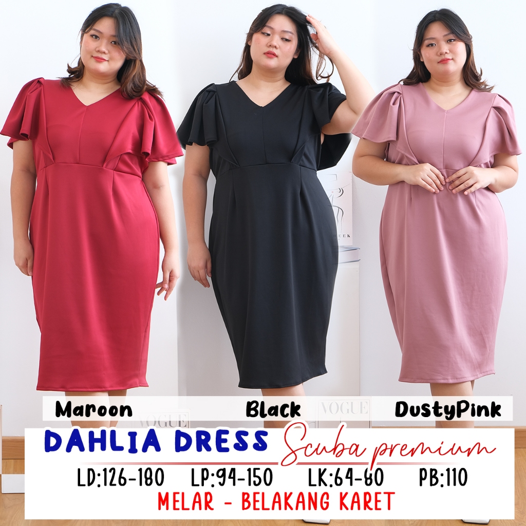 DAHLIA DRESS SCUBA WANITA JUMBO SIZE MELAR NEW