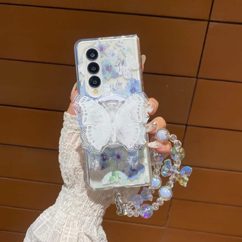 Pretty Case Samsung Zfold7 Magnet Blue Butterfly Luxury Elegant Kupu Kupu Mewah Imut Cute With Magsa
