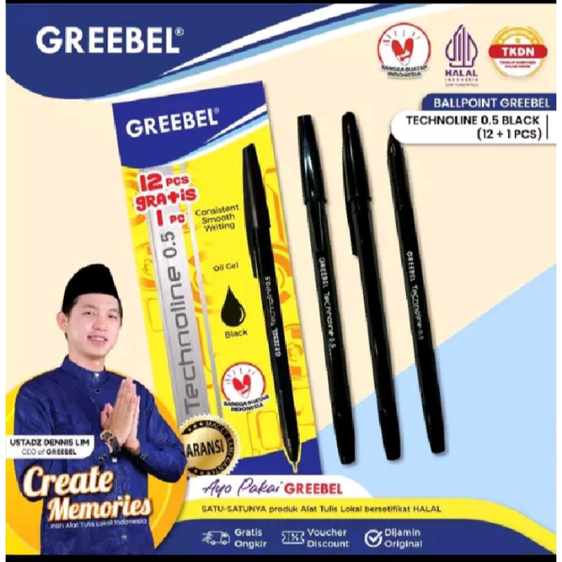 

PULPEN SEMI GEL GREEBEL TECHNOLINE 0.5MM HITAM 12+1PCS