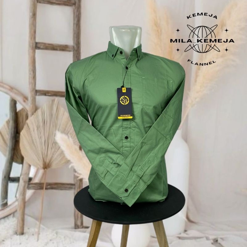 Kemeja Polos Lengan Panjang Hijau Wardah_Kemeja Pria_Kemeja Premium