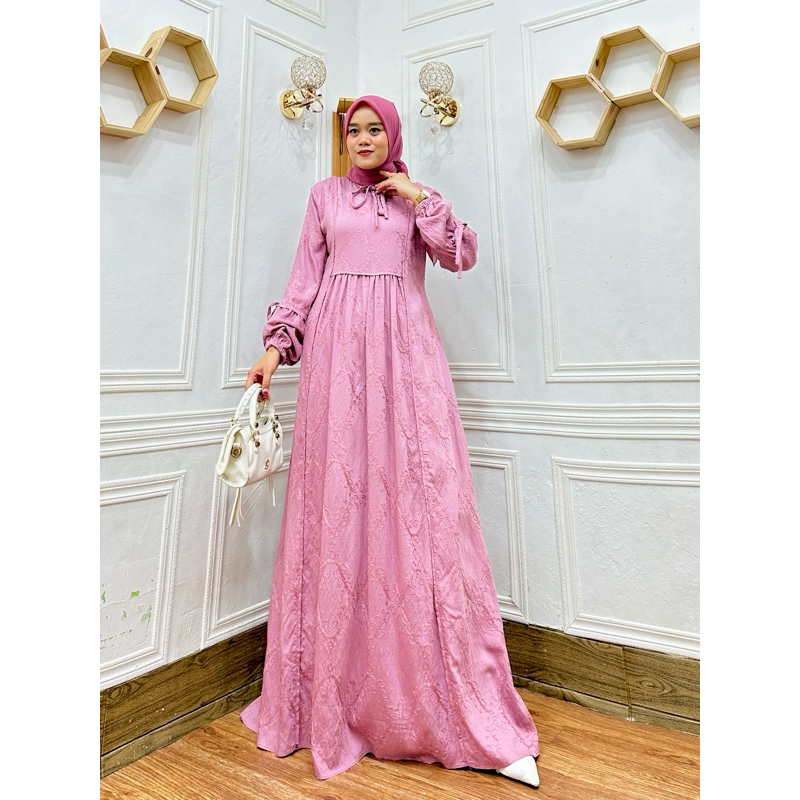 FATHIN DRES / GAMIS Import / gamis linen bordir import / gamis terbaru / gamis busui /