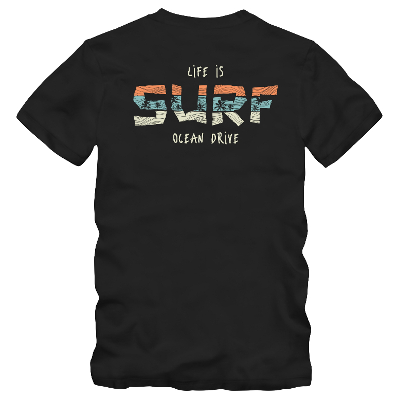 WELAS OFFICIAL - LIVE IS SURF OCEAN BEACH BLACK | Kaos | T-shirt | Lengan Pendek | Kaos Pria Wanita
