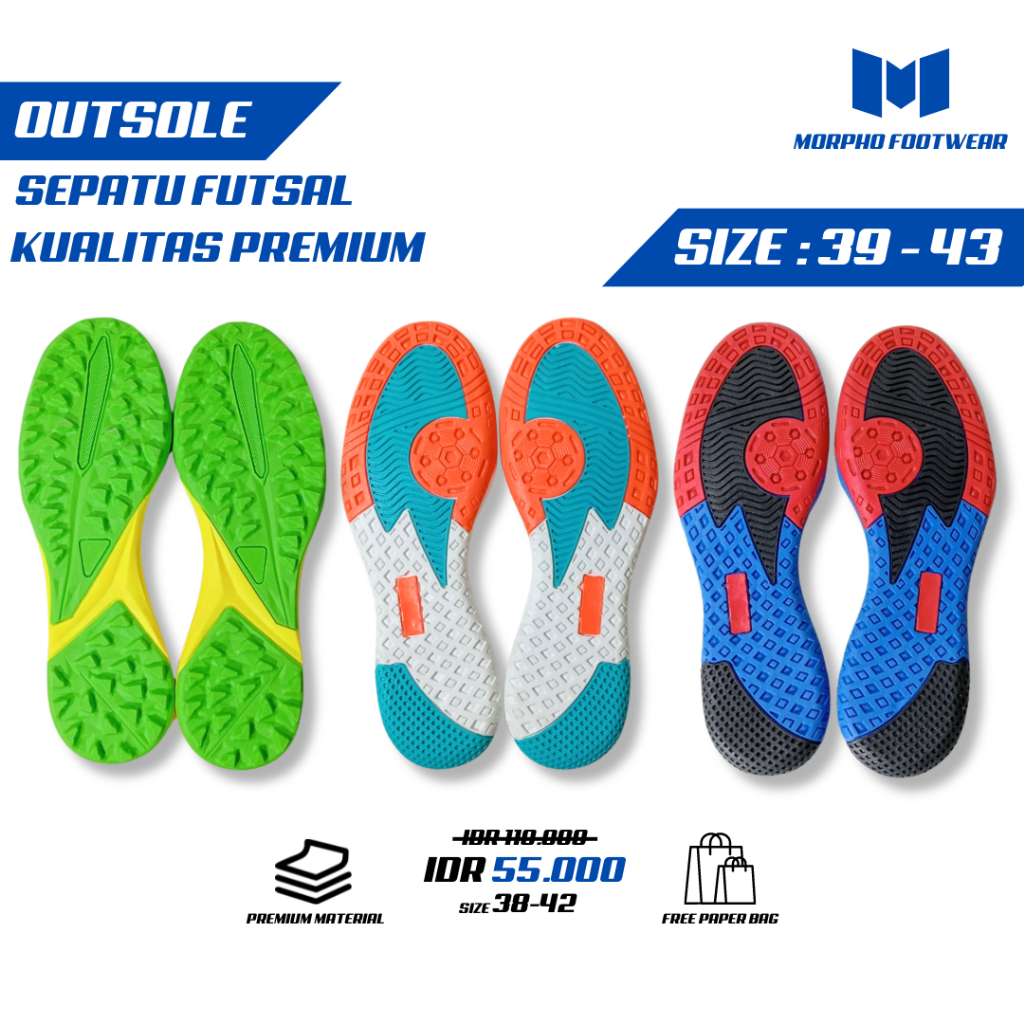 Morpho Footwear - Outsole Sepatu Futsal Polos 39 - 43  Kualitas Premium Bisa Cod | Tapak Sepatu Futs