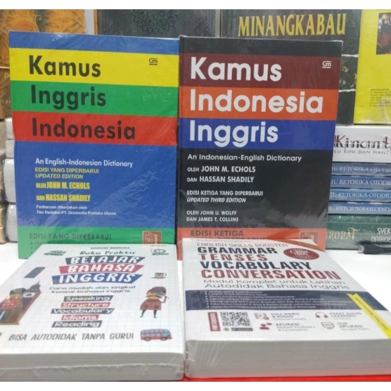 Paket 4 kamus Inggris Indonesia, kamus Indonesia Inggris, praktis belajar bahasa Inggris, dan gramma