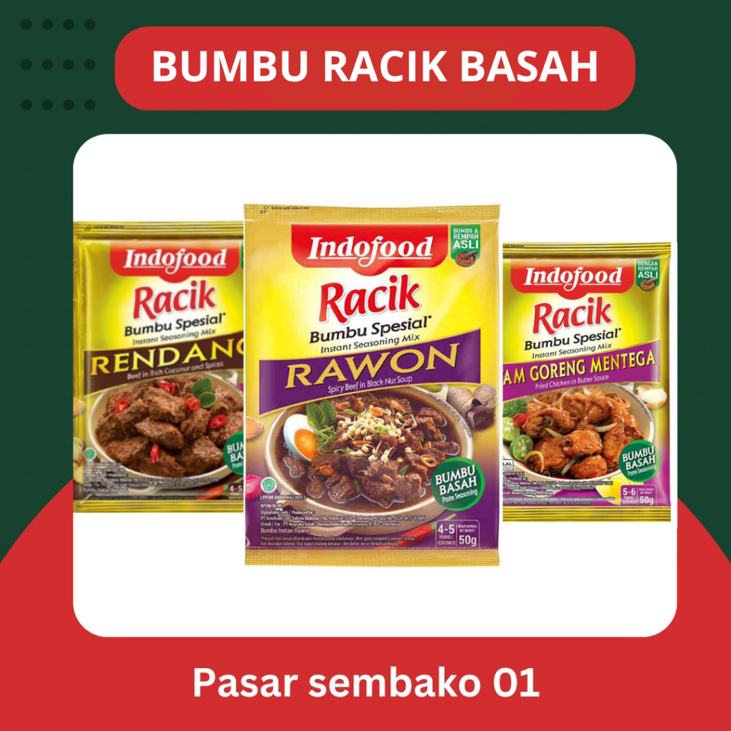 

Bumbu Masak Racik Basah Indofood - Ayam Goreng Mentega / Rawon / Rendang