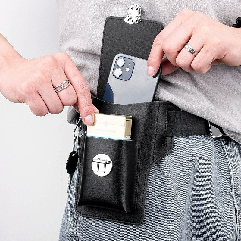 Tas Pinggang Smartphone Holster PU Leather