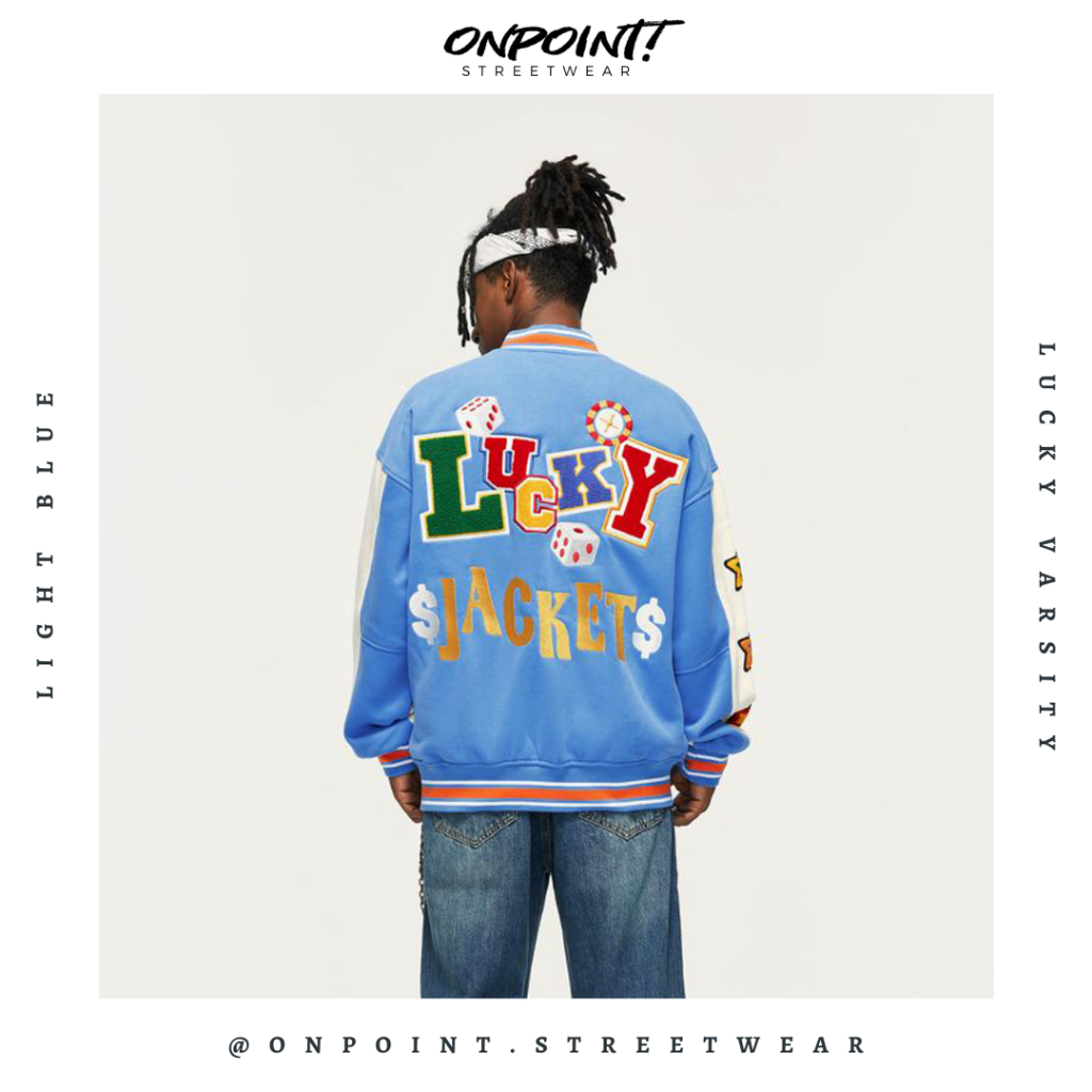 ‼️SALE‼️ Lucky varsity (Light Blue) - jaket pria jaket varsity pria varsity jacket varisty baseball 