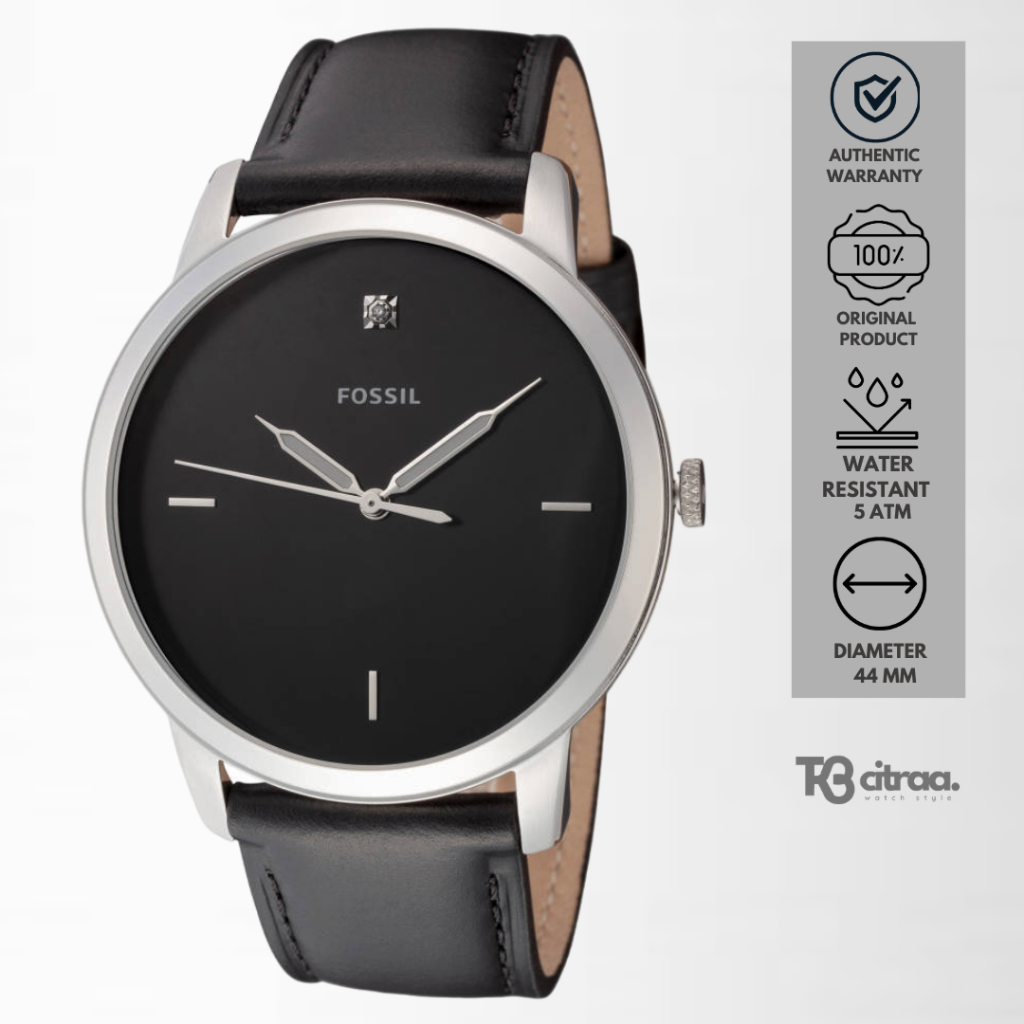 Jam Tangan Pria Fossil Minimalist kulit Black Casual Original FS5497