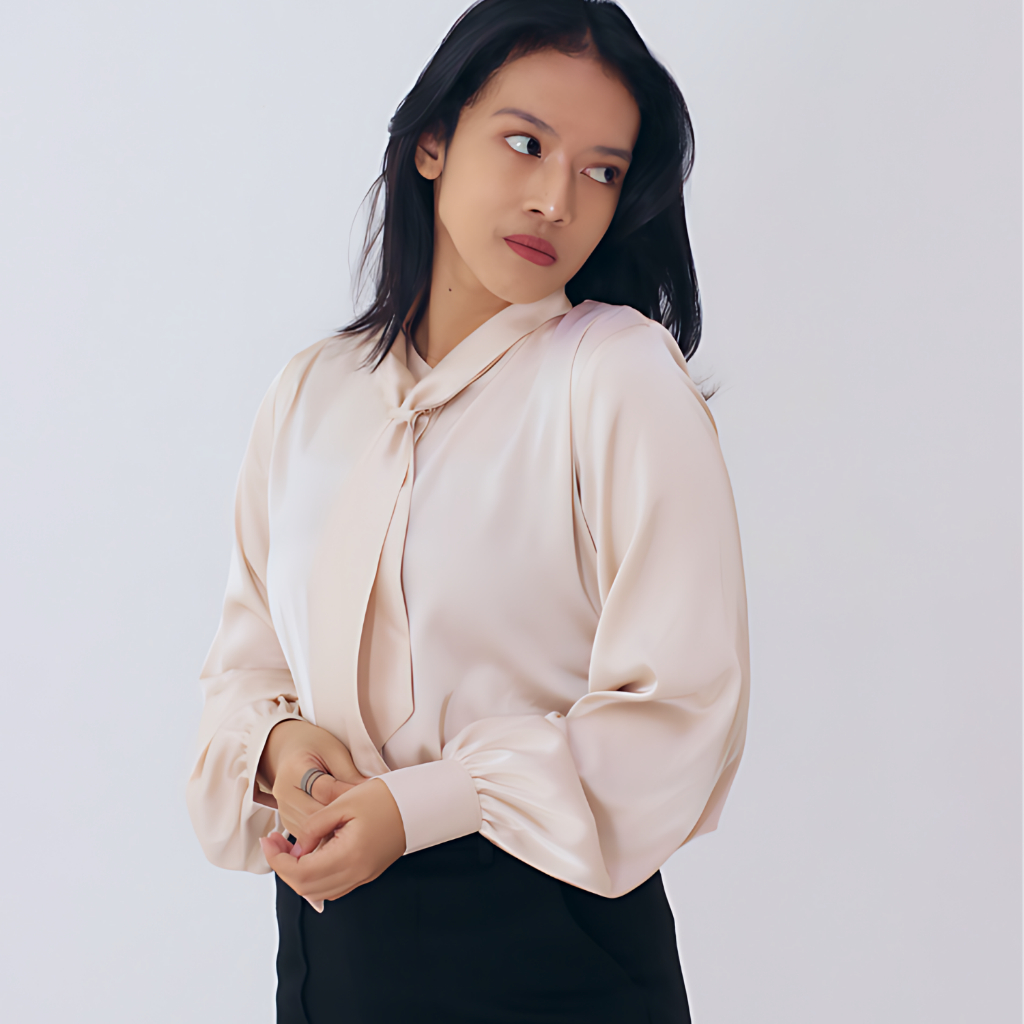 AKSENE - Kerchief Shirt | Blus Kerja Kemeja Syal Satin Silk | Atasan Wanita Cantik Viral Top