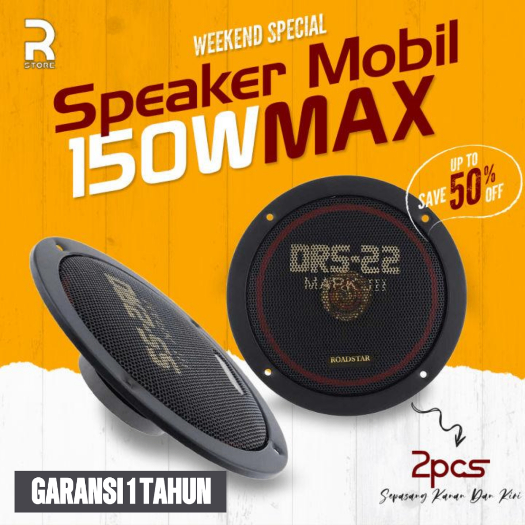 ROADSTAR Speaker Mobil HiFi 6.5 Inch 150W 2 PCS Speaker Pintu Mobil FullBass