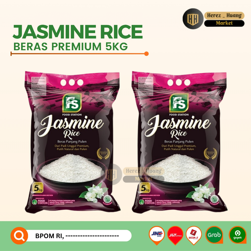 

FS JASMINE RICE Beras Premium 5kg, Beras Food Station Jasmine, dan Beras Sunmi 5KG