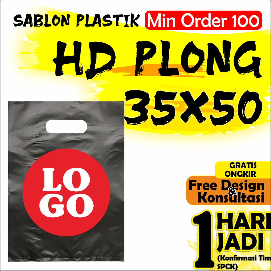 

SABLON PLASTIK PLONG HDPE 35X50 kresek HD PLONG minim order 100 Pcs custom packing free design