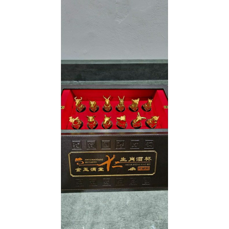 1 set Pajangan Koleksi patung emas batu giok 12 shio sio chinese zodiac imlek unik mewah bagus (buka