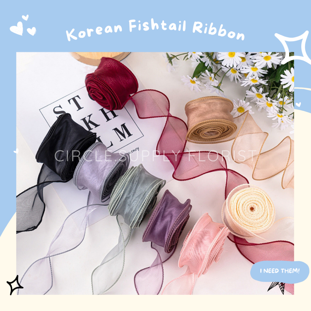 

[ Ecer Permeter] - Pita FISHTAIL Korean Ribbon Premium Buket Bunga Dekorasi Kado Ulang Tahun Kue