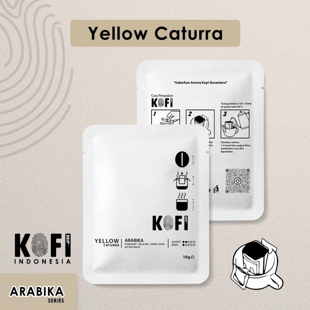 

Kopi Drip Bag, Kofi Arabika - Yellow Caturra Florest 10gram, kopi instan tanpa ampas