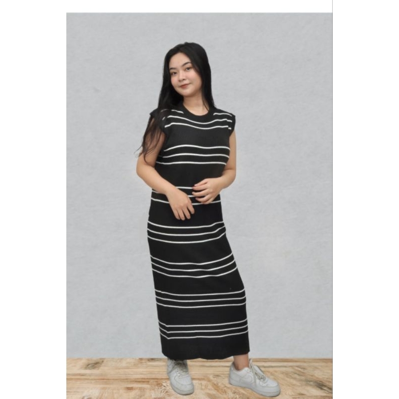 Jesika Dress Stripe / Basic Inner Span Tanpa Lengan / Baju Bumil