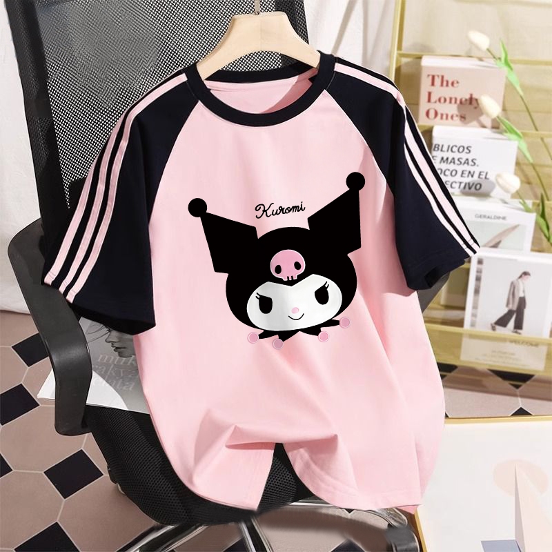 Kaos raglan anak/Korean style atasan kaos pink anak perempuan import/Baju sanrio kuromi perempuan/Ba