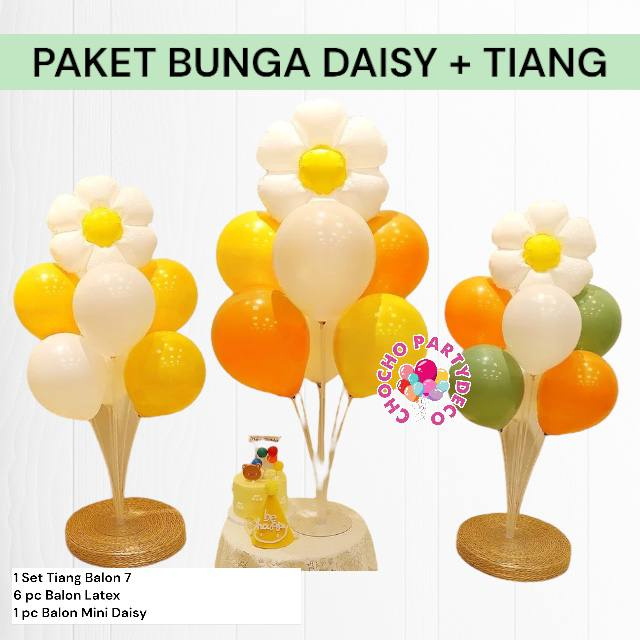 Paket Balon BUNGA DAISY Dengan Tiang Balon / Dekorasi Balon Foil Bunga Daisy