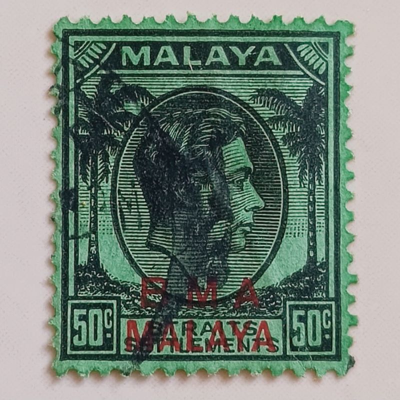 

(AE) Perangko Malaya, Administrasì Mìliter Inggris 1945 King George VI - Overprinted "B.M.A. Malaya" 50c Used
