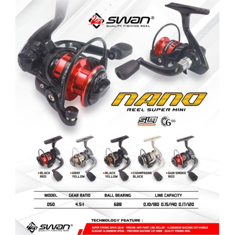 Reel Pancing/Kerekan Pancing Spinning Mini Swan Nano 050 (6 Ball Bearings)
